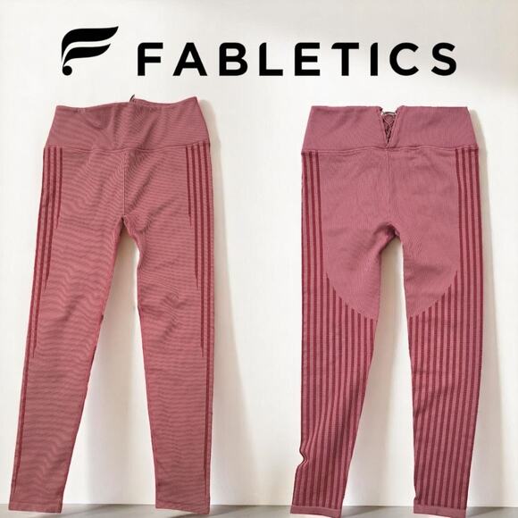 High-Waisted Dark / Light Pink Seamless Rib Legging by Fabletics Size Large NWOT - Picture 1 of 10